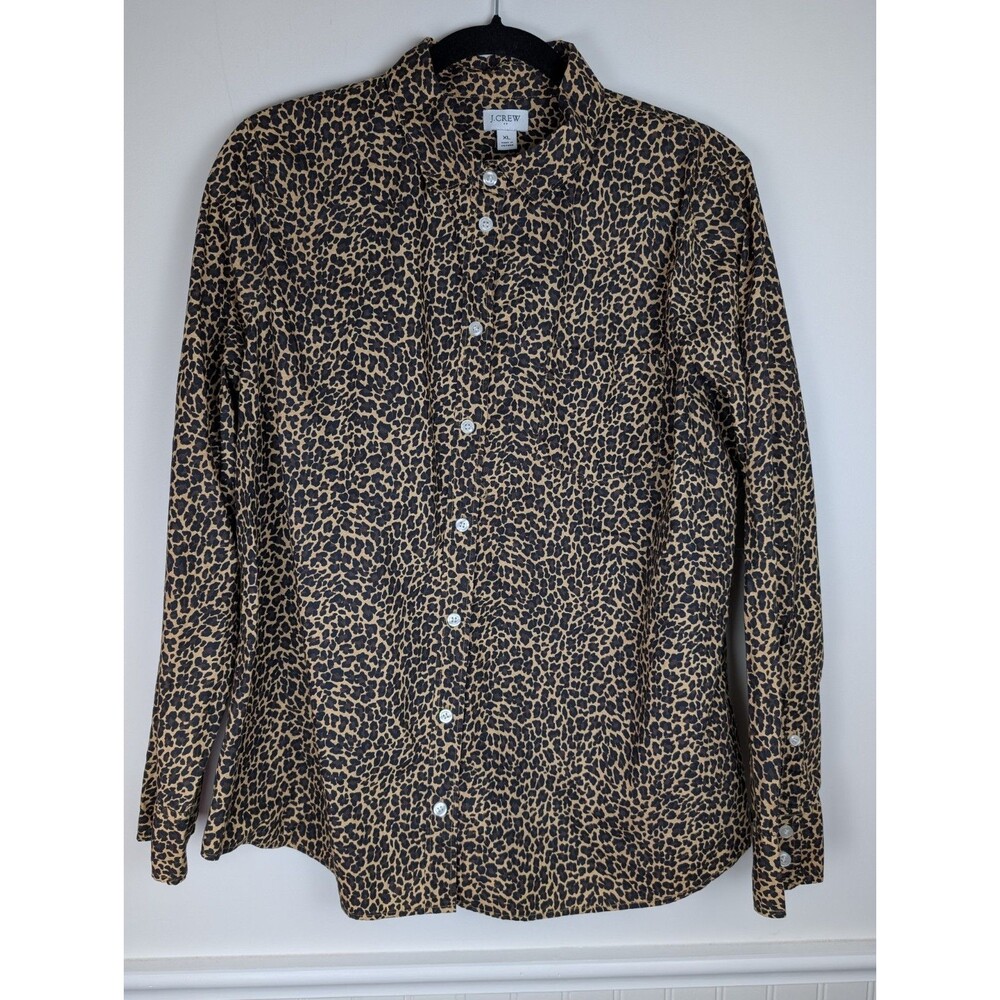 J Crew Blouse Women's XL Cheetah Animal Print Button Up Long Sleeve Collared